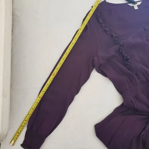 Garnet Hill Women's Purple Midi Dress V-Neck Ruffle Smocked Waist L (A-2) - Picture 10 of 11